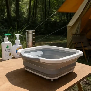 Lava-loiça dobrável em silicone para campismo – tábua de cortar portátil